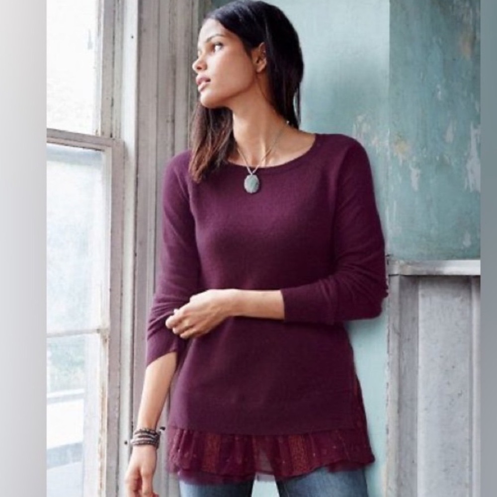 Garnet Hill Cashmere Lace Trim Sweater Small